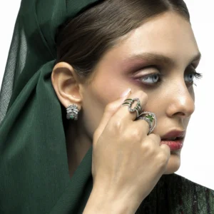 گوشواره نقره روکش طلا سفید با سنگ‌های طبیعی
