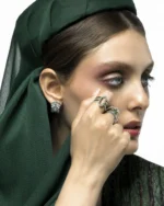 گوشواره نقره روکش طلا سفید با سنگ‌های طبیعی