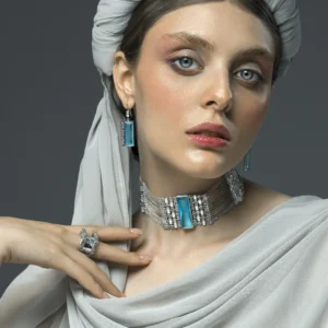 گوشواره نقره روکش طلا سفید با سنگ های رنگی و آینه کاری