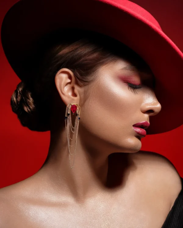 گوشواره نقره روکش طلا با سنگ رنگی