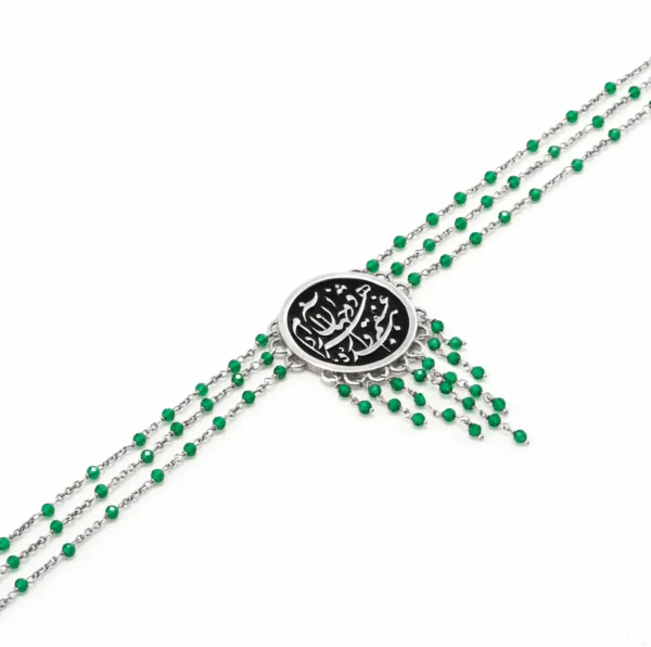 گردنبند نقره روکش طلا سفید با سنگ یاقوت هندی سبز