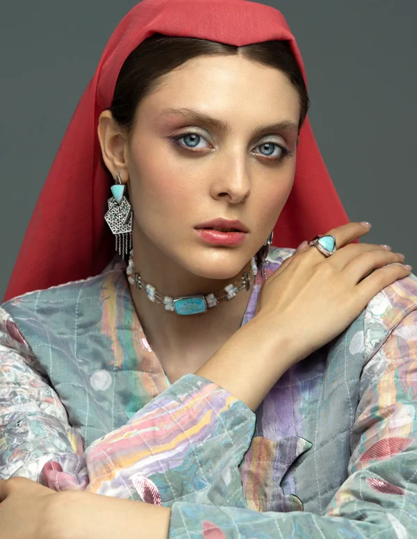 گوشواره نقره روکش طلا سفید با سنگ اوپال