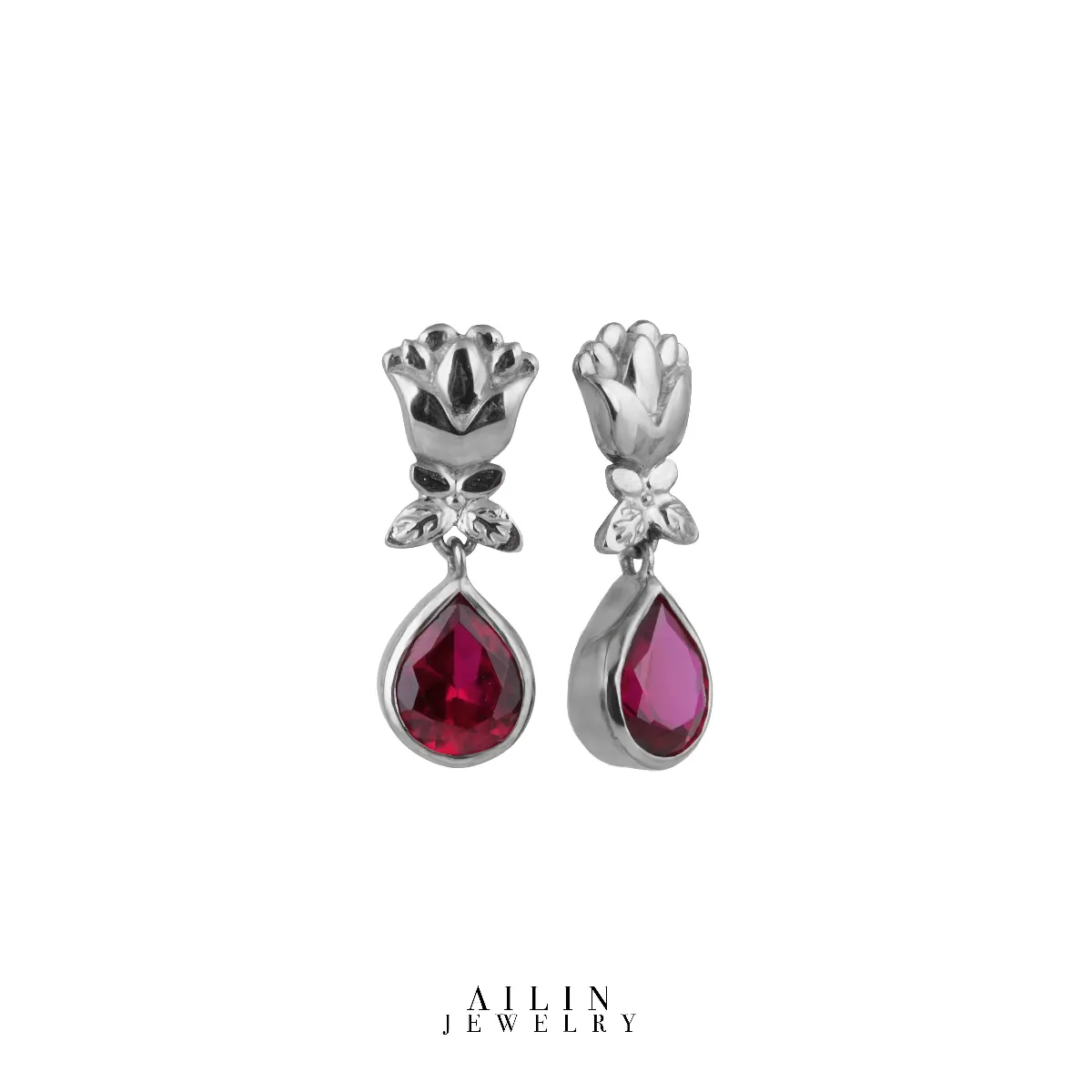 resized-image (1) گوشواره آویز نقره سنگ و لاله - Image 1