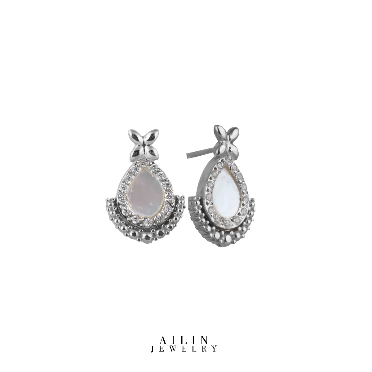 resized-image (6) گوشواره میخی نقره قطره و گل - Image 1