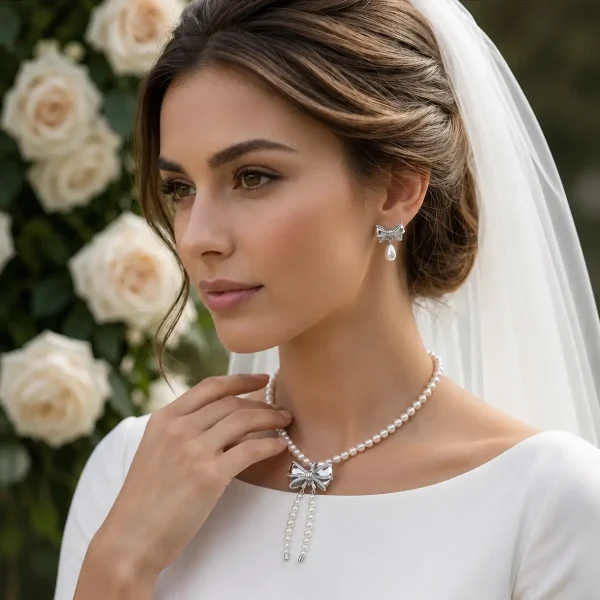 گردنبند نقره پاپیون و مروارید - Image 3