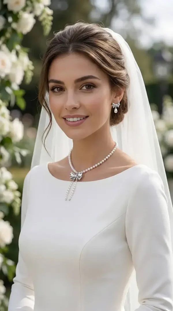 گردنبند نقره پاپیون و مروارید - Image 2